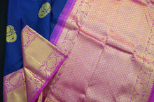 Load image into Gallery viewer, Kanchipuram Silk Saree in Royal Blue with Contrast Korvai Border in Gold Zari - Vivaaha Silks & Sarees