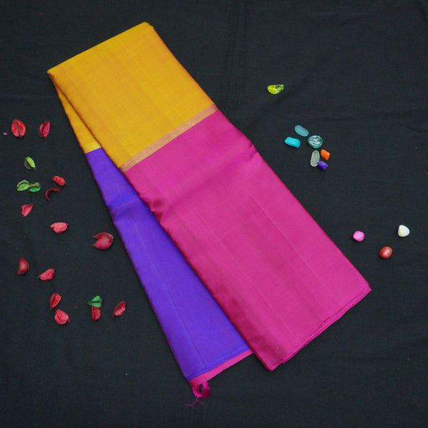 Mustard Yellow Muppagam Kanchipuram Silk Saree - Vivaaha Silks & Sarees