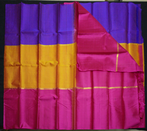 Mustard Yellow Muppagam Kanchipuram Silk Saree - Vivaaha Silks & Sarees
