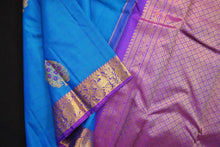 Load image into Gallery viewer, Traditional Border Kanchipuram Silk Saree in Blue Color with Butta Butta Design - Vivaaha Silks & Sarees