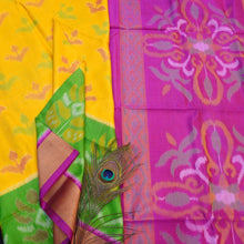 Load image into Gallery viewer, Pochampally Ikkat Soft Silk Saree in Yellow and Pink with Gold Zari Border - Vivaaha Silks & Sarees