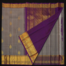 Load image into Gallery viewer, Grey Kanchipuram Silk Saree | Purple Border & Pallu - Vivaaha Silks & Sarees