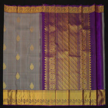 Load image into Gallery viewer, Grey Kanchipuram Silk Saree | Purple Border & Pallu - Vivaaha Silks & Sarees