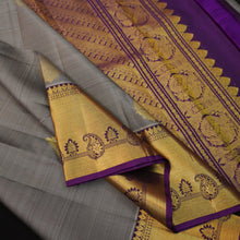 Load image into Gallery viewer, Grey Kanchipuram Silk Saree | Purple Border & Pallu - Vivaaha Silks & Sarees