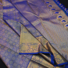 Load image into Gallery viewer, Blue Kanchipuram Silk Bridal Saree with Gold Zari & Jacquard Grace - Vivaaha Silks & Sarees