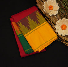 Load image into Gallery viewer, Radiant Cherry Red Kanchipuram Silk Saree with Ganga Jamuna Korvai Border - Vivaaha Silks & Sarees