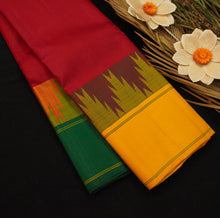 Load image into Gallery viewer, Radiant Cherry Red Kanchipuram Silk Saree with Ganga Jamuna Korvai Border - Vivaaha Silks & Sarees