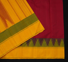 Load image into Gallery viewer, Radiant Cherry Red Kanchipuram Silk Saree with Ganga Jamuna Korvai Border - Vivaaha Silks & Sarees
