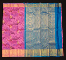 Load image into Gallery viewer, Floral Symphony: Pink and Blue Printed Kanchipuram Silk Saree - Vivaaha Silks & Sarees