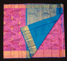 Load image into Gallery viewer, Floral Symphony: Pink and Blue Printed Kanchipuram Silk Saree - Vivaaha Silks & Sarees
