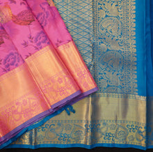 Load image into Gallery viewer, Floral Symphony: Pink and Blue Printed Kanchipuram Silk Saree - Vivaaha Silks & Sarees