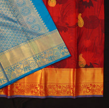 Load image into Gallery viewer, Eternal Elegance: Maroon and Blue Printed Kanchipuram Silk Saree - Vivaaha Silks & Sarees