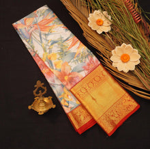 Load image into Gallery viewer, Timeless Elegance: Half White and Red Printed Kanchipuram Silk Saree - Vivaaha Silks & Sarees