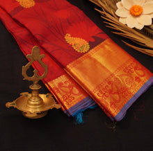 Load image into Gallery viewer, Eternal Elegance: Maroon and Blue Printed Kanchipuram Silk Saree - Vivaaha Silks & Sarees