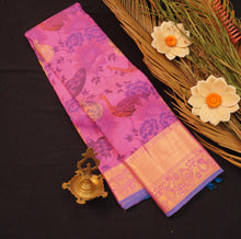 Load image into Gallery viewer, Floral Symphony: Pink and Blue Printed Kanchipuram Silk Saree - Vivaaha Silks & Sarees