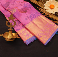 Load image into Gallery viewer, Floral Symphony: Pink and Blue Printed Kanchipuram Silk Saree - Vivaaha Silks & Sarees