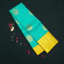 Load image into Gallery viewer, Anandha Blue Kancheepuram Silk Saree Korvai Border - Vivaaha Silks & Sarees