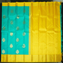 Load image into Gallery viewer, Anandha Blue Kancheepuram Silk Saree Korvai Border - Vivaaha Silks & Sarees