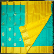 Load image into Gallery viewer, Anandha Blue Kancheepuram Silk Saree Korvai Border - Vivaaha Silks & Sarees