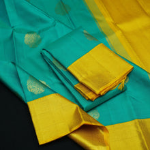 Load image into Gallery viewer, Anandha Blue Kancheepuram Silk Saree Korvai Border - Vivaaha Silks & Sarees
