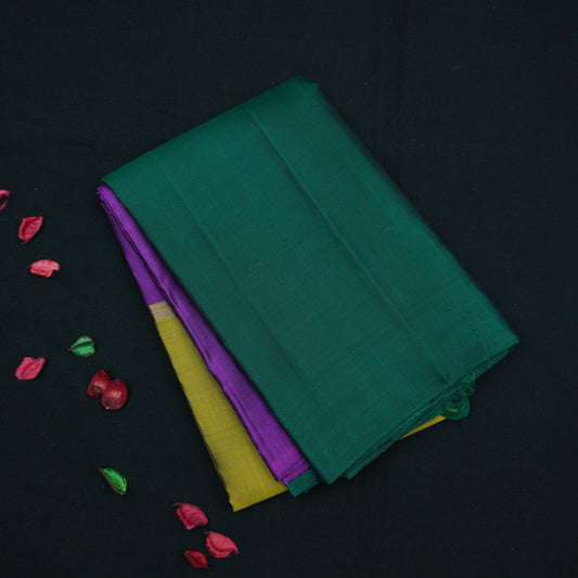 Purple - Green - Dark Green Mubbagam Kanchipuram Silk Saree - Vivaaha Silks & Sarees