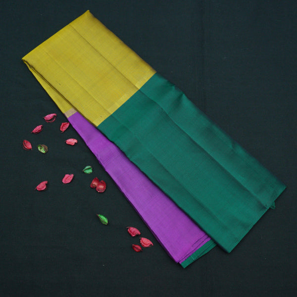 Purple - Green - Dark Green Mubbagam Kanchipuram Silk Saree - Vivaaha Silks & Sarees