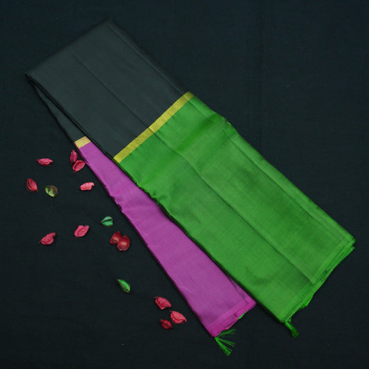 Purple - Black - Green Mubbagam Kanchipuram Silk Saree - Vivaaha Silks & Sarees