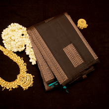 Load image into Gallery viewer, Borderless Kanchipuram Silk Saree in Black with Copper Zari - Vivaaha Silks & Sarees