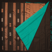 Load image into Gallery viewer, Borderless Kanchipuram Silk Saree in Black with Copper Zari - Vivaaha Silks & Sarees