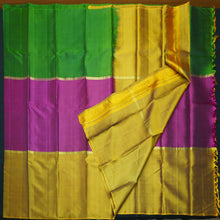 Load image into Gallery viewer, Green - Purple - Brownish Yellow Mubbagam Kanchipuram Silk Saree - Vivaaha Silks & Sarees