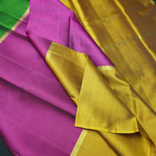 Load image into Gallery viewer, Green - Purple - Brownish Yellow Mubbagam Kanchipuram Silk Saree - Vivaaha Silks & Sarees
