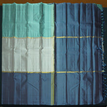 Load image into Gallery viewer, Sea Green-Steel Gray-Pastel Blue Mubbagam Kanchipuram Silk Saree - Vivaaha Silks & Sarees