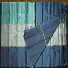 Load image into Gallery viewer, Sea Green-Steel Gray-Pastel Blue Mubbagam Kanchipuram Silk Saree - Vivaaha Silks & Sarees