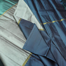 Load image into Gallery viewer, Sea Green-Steel Gray-Pastel Blue Mubbagam Kanchipuram Silk Saree - Vivaaha Silks & Sarees