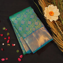 Load image into Gallery viewer, Palette of Peacock Blue & Bottle Green Bridal Kanchipuram Handloom Silk Saree - Vivaaha Silks" - Vivaaha Silks & Sarees