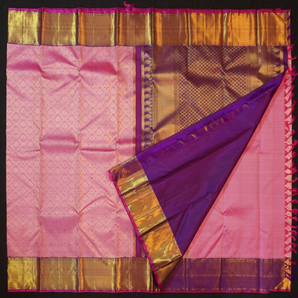 Exquisite Pink and Purple Border Bridal Kanchipuram Handloom Silk Saree - Vivaaha Silks - Vivaaha Silks & Sarees