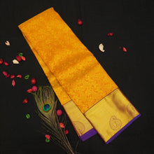 Load image into Gallery viewer, Exquisite Designed Bridal Kanchipuram Silk Sari in Musturd Yellow and voilet combination - Vivaaha Silks & Sarees