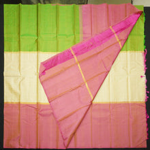 Load image into Gallery viewer, Tri-Color Mubbagam Kanjivaram Silk Saree with Pink Pallu - Vivaaha Silks & Sarees