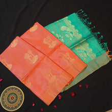 Load image into Gallery viewer, Peach Orange Kanchipuram Soft Silk Saree in Golden Zari
