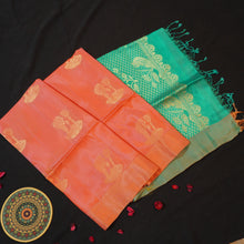 Load image into Gallery viewer, Peach Orange Soft Silk Saree with Sapphire Green Pallu - Vivaaha Silks & Sarees