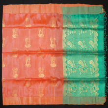 Load image into Gallery viewer, Peach Orange Soft Silk Saree with Sapphire Green Pallu - Vivaaha Silks & Sarees