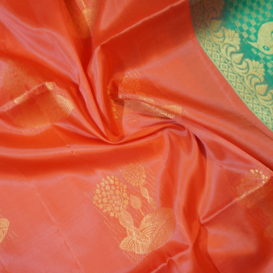 Peach Orange Soft Silk Saree with Sapphire Green Pallu - Vivaaha Silks & Sarees
