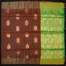 Load image into Gallery viewer, Chocolate Brown Kanchipuram Soft Silk Saree with Green Pallu - Vivaaha Silks & Sarees