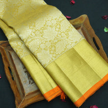 Load image into Gallery viewer, Divine Opulence: Exclusive Beige Silk Saree - Floral Silver Zari, Bavanji Border - Vivaaha Silks & Sarees