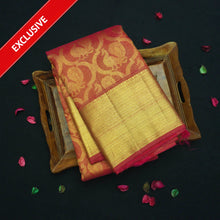 Load image into Gallery viewer, Red Half-Tissue Bridal Kanchipuram Silk Saree in Pure Gold Zari - Vivaaha Silks & Sarees