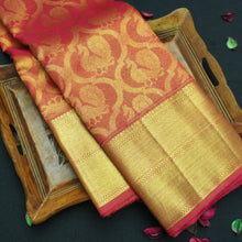 Load image into Gallery viewer, Red Half-Tissue Bridal Kanchipuram Silk Saree in Pure Gold Zari - Vivaaha Silks & Sarees