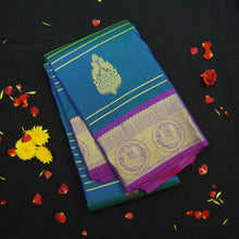 Load image into Gallery viewer, Gorgeous Peacock Blue Kanjivaram Silk Saree in Gold and Silver Butta - Vivaaha Silks & Sarees