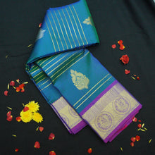 Load image into Gallery viewer, Gorgeous Peacock Blue Kanjivaram Silk Saree in Gold and Silver Butta - Vivaaha Silks & Sarees
