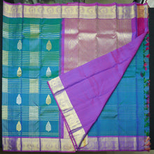 Load image into Gallery viewer, Gorgeous Peacock Blue Kanjivaram Silk Saree in Gold and Silver Butta - Vivaaha Silks & Sarees