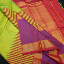 Load image into Gallery viewer, Parrot Green Kanchipuram Silk Saree with Violet & Pink Borders - Vivaaha Silks & Sarees